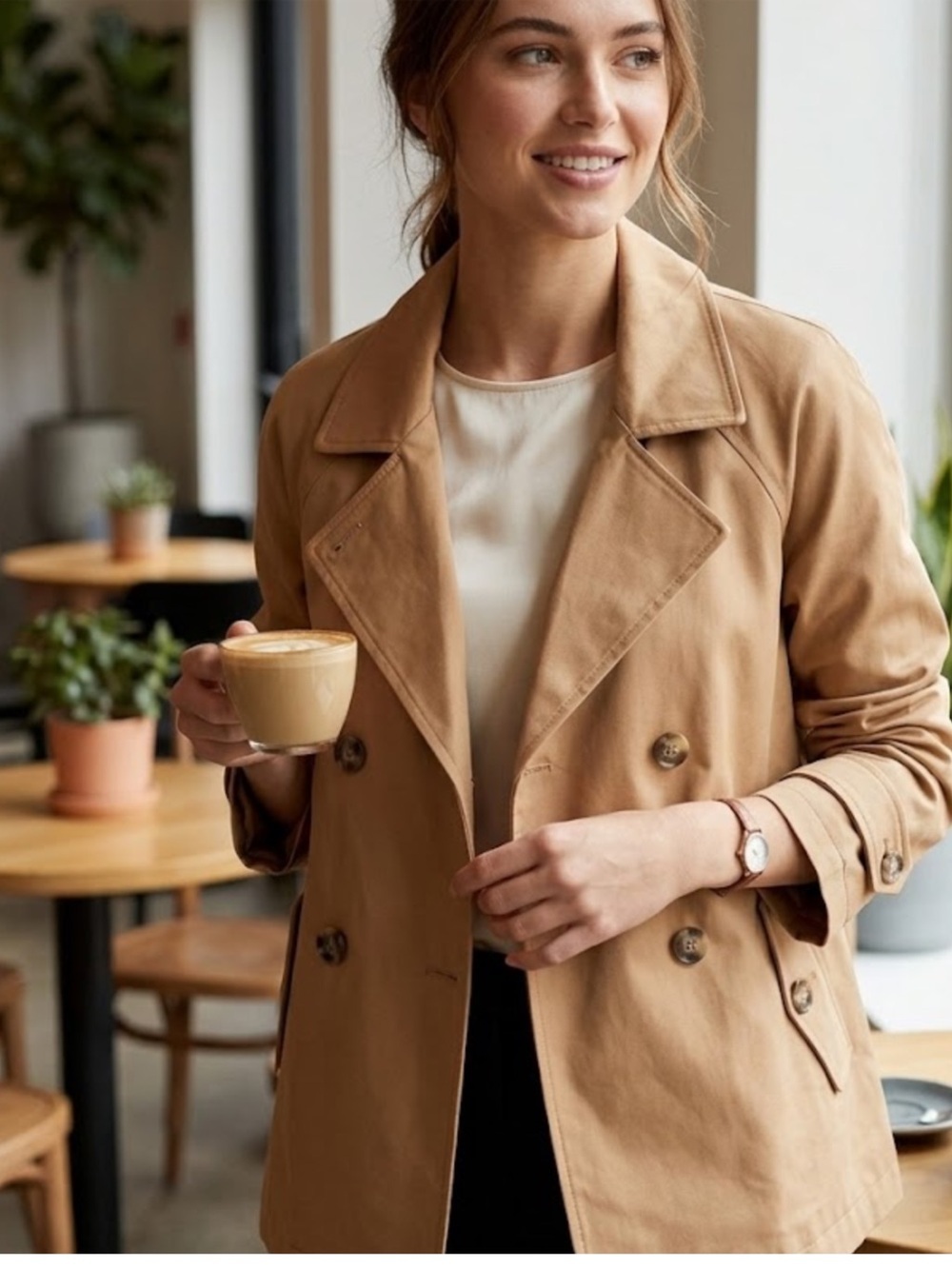 Jones New York Camel Double-Breasted Trench Coat